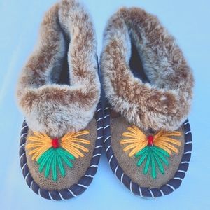 NEW kids all leather real fur slippers